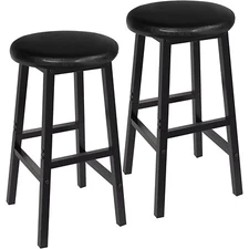 Black Bar Chairs Stools, Set of 2, Cushioned