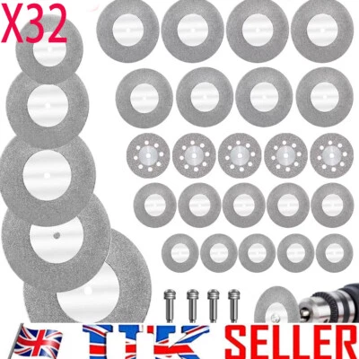 QNGENET 32PC Diamond Cutting Discs Wheel Blades Drill Bit For Dremel Rotary Tools STOCK