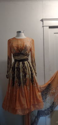 Ali Rahimi For Mon Atelier peach floral silk chiffon formal dress XS | eBay