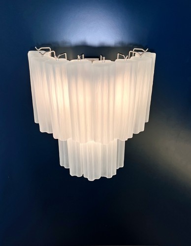 Fantastic pair of Murano Glass Tube wall sconces - 13 etched glass tube - Picture 11 of 18
