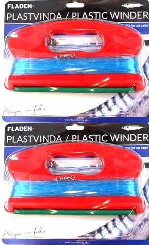 2 x Fladen Hand Line Plastic Winder Frames with Line and Swivel