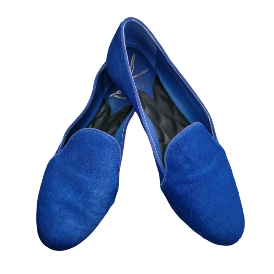 Mocasín de pelo de becerro azul Brian Atwood Claudelle plano talla 8 Foto 4 de 4