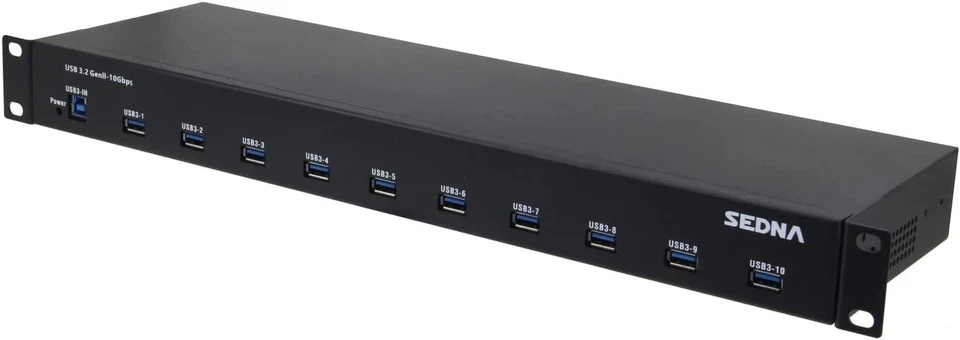 SEDNA - 19 Inch 1U Rack Mount 10 Port USB 3.2 Gen II Hub (10Gbps) with 5V 10A AC - Image 3 of 4