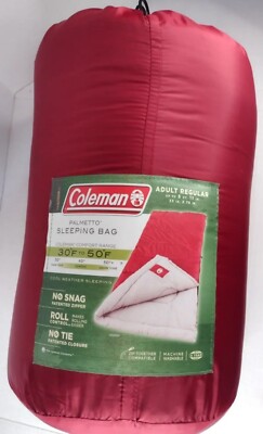 Coleman Palmetto Cool Weather Adult Regular Sleeping Bag Outdoor Camping Red