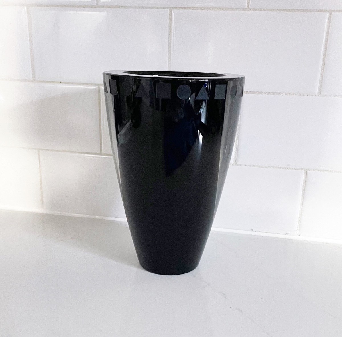 Sasaki Glass Black Crystal Vase Soichiro Sasakura Japanese Etched