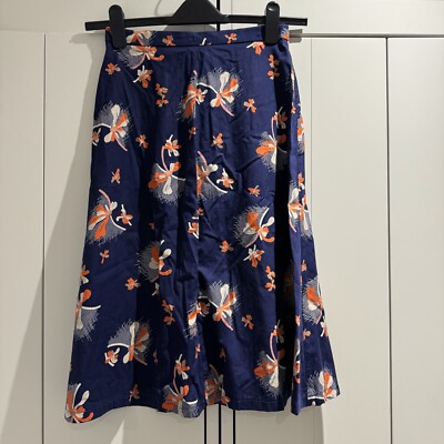 Prova Women's Vintage Skirt  60s 70s Blue Floral Knee Length Retro UK Size 14