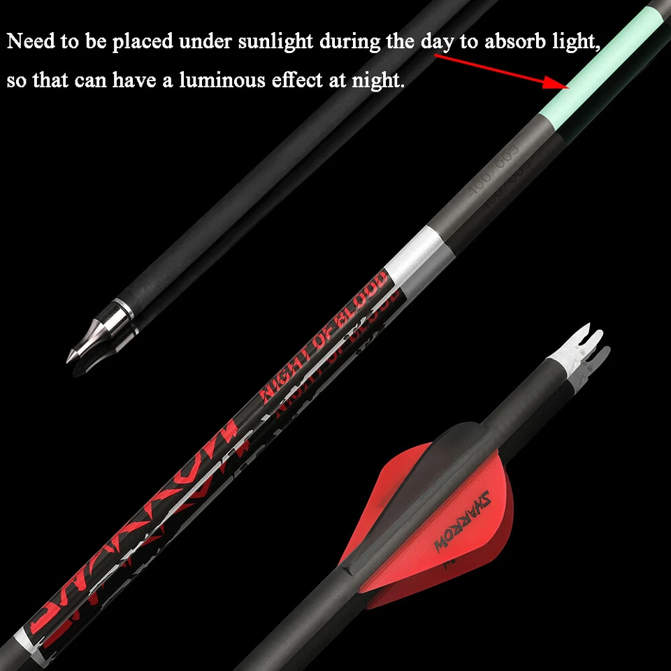 31" Pure Carbon Arrows Dark Glow SP300-600 2" Vanes Recurve Compound Bow Hunting - Image 4 of 4