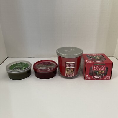 Yankee Candle Set Of 4 Cinnamon Red Apple Mistletoe Cranberry Tea light & Melts