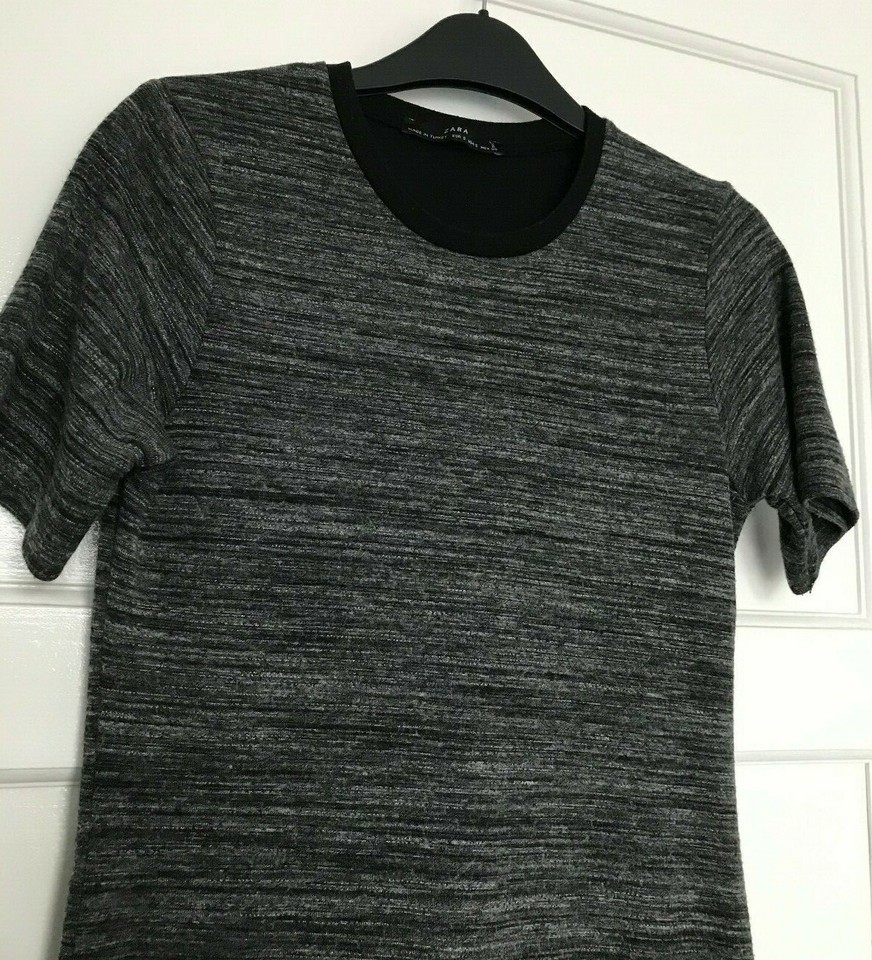 Zara Grey Short Sleeve Stretch Tunic Uk Size Small S 8 Knee Length