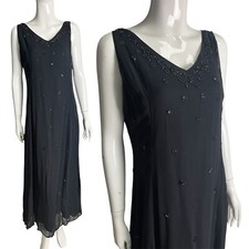 Vintage 90's Black Sequin Maxi Dress 12 Goth/Alt/Whimsygoth Beaded Floaty