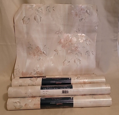 8 Double Rolls Bordenstyle Peach Floral Light Reflective Wallpaper Pearlized