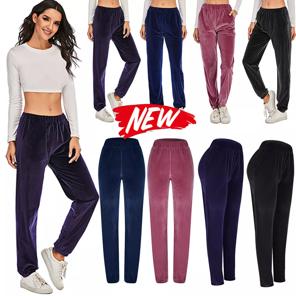 Women Track Pants Lounge Velvet Trousers Activewear Elastic Waist Sports  Pants