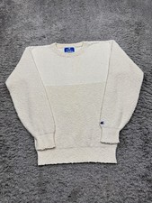 Vtg Champion Sweater Adult Small Ivory Waffle Knit Ribbed Crewneck Made In USA