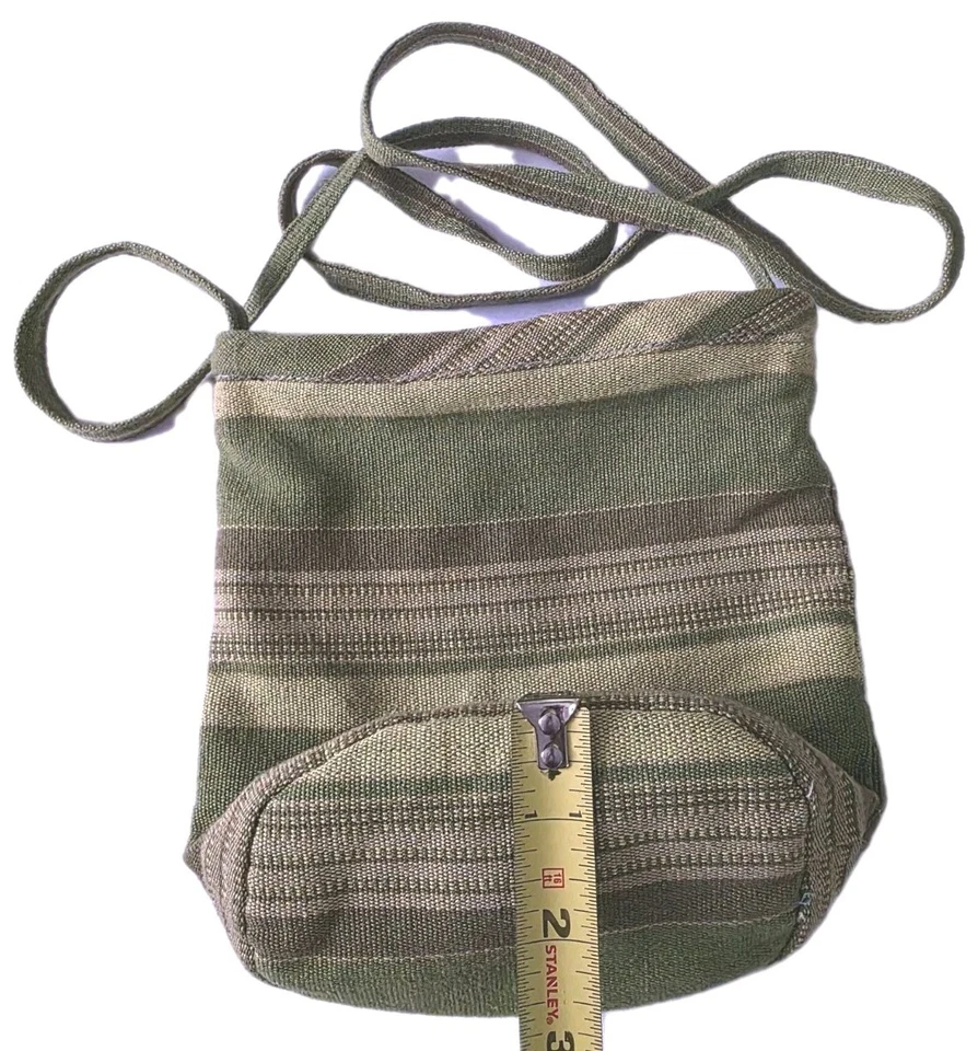 Bandolera Boho Tejida Gheri Kilim Nepal con Cremallera a Rayas Verdes Foto 4 de 4