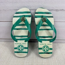 Tory Burch Flip Flops Women's US 6 6.5 Green Teal Stripe Thong Sandals