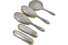 William Davenport Silver Vanity Set x 5 Brushes Mirror Birmingham 1915 Hallmark