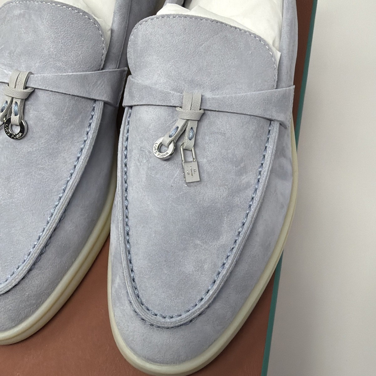 Loro Piana Summer Charm Walk Women's EU 38 Light Blue Loafer Shoes