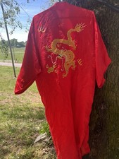 Vintage Red Silk Chinese Robe Dragon Embroidery