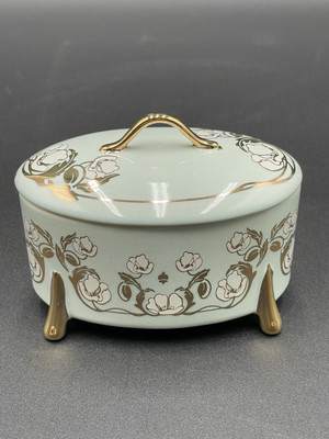 Anthropologie The Met Trinket Box Blue Gold Detail 4''x3'' New