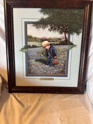 Vintage 11 x 17 painting, signed of brother and sister and dog Idealic Childhood