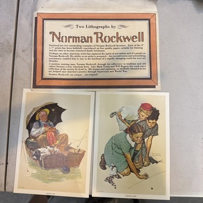 1972 vintage Norman Rockwell Lithographs 5x7 Knuckles Down & Golden Days
