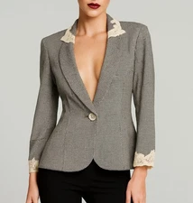 Vintage CHRISTIAN DIOR Black Lace Embellished Tuxedo Jacket Iconic Designer 8