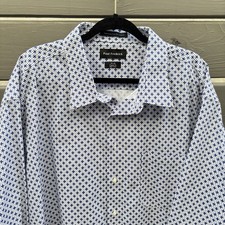 Paul Fredrick Non Iron Two Ply Cotton Blue Geometric Dress Shirt 20 36 Classic