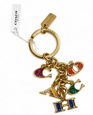 NEW NWT COACH MIX KeyFob Charm Letters Key Keyring Glitter Gold Keychain 40679