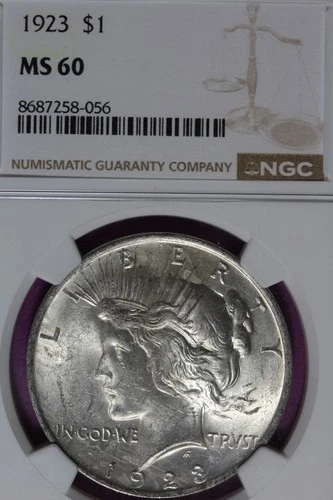 1923 NGC MS60 PEACE SILVER DOLLAR #B51930