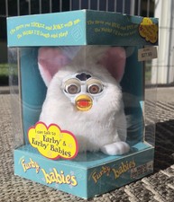 Vintage 1999 All White Furby Baby With Brown Eyes NEW IN BOX