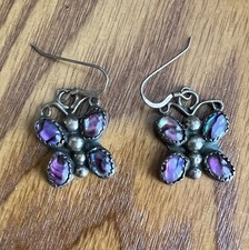 Sterling Silver Butterfly Earrings Purple Blue Green And Red Detail Dangle