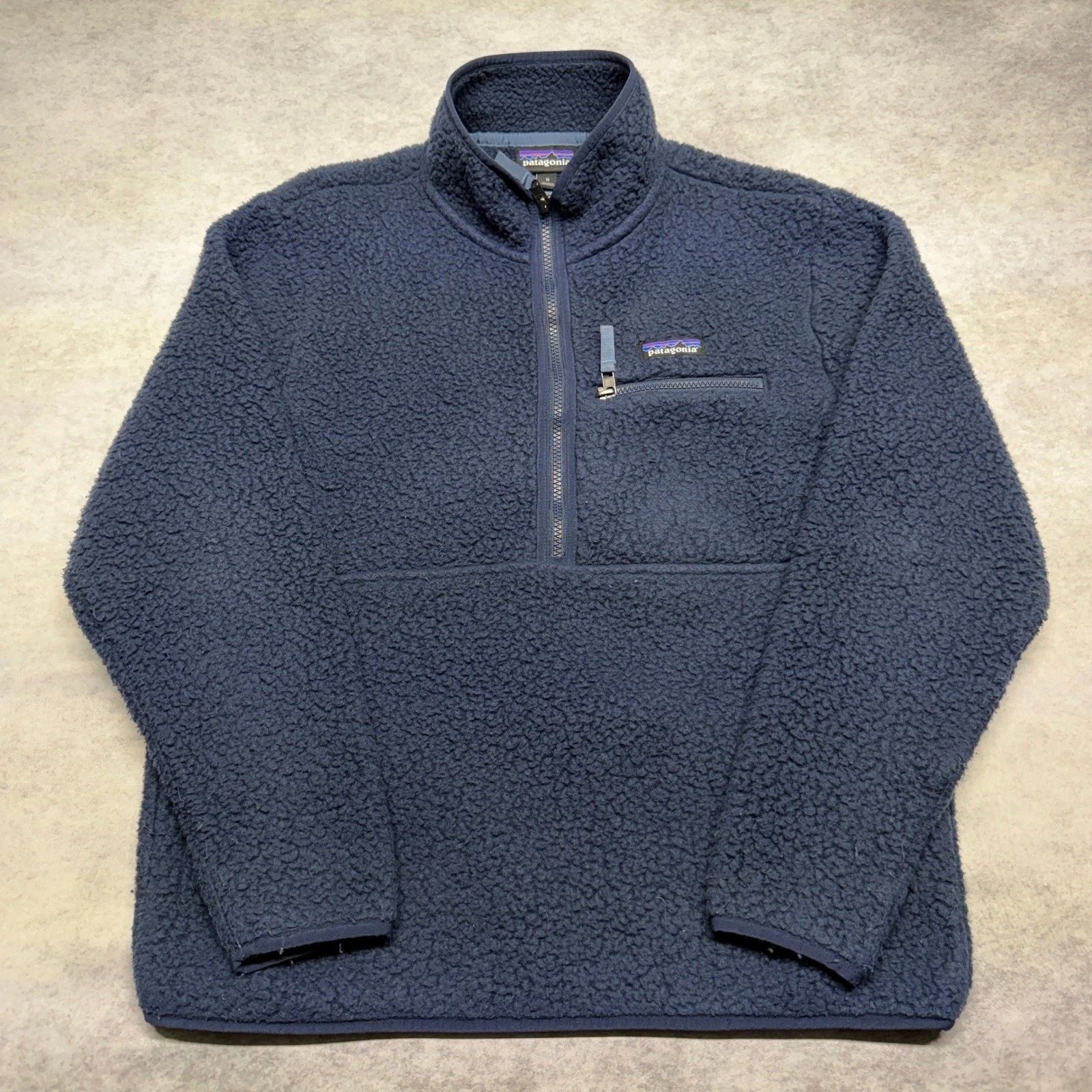 Patagonia Mens Retro Pile Fleece Quarter 1/4 Zip Pullover Navy Blue Medium