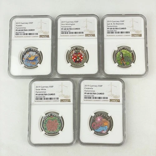 NGC Graded Proof Silver Guernsey Pantomimes 50p Set PF68 Graded 2019 Aladdin