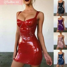 Sexy Women PU Bandage Bodycon Sleeveless Dress Club Party Short Sling Dress