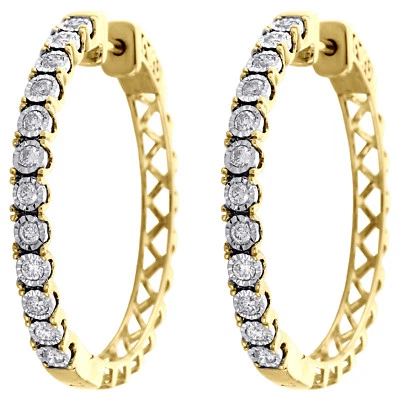 10K Gelbgold Wunder Set Diamant Große 3mm Klappbar Creolen 0.50 Karat - Bild 1 von 4