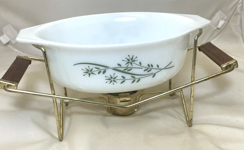 Pyrex Honeysuckle Oval Casserole Dish Metal Cradle 043 1.5 qt Vintage NO LID