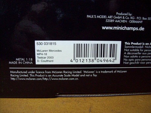 1/18 MINICHAMPS 530 031815 MCLAREN MERCEDES MP4/18 TESTCAR 2003 DAVID COULTHARD - Foto 3 di 6