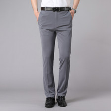 Men Dress Pants Stretch Suit Trousers Straight Formal Business Thin Summer Solid