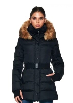 S 13 New York  Karlie Black  Mid Length Down  Hooded Jacket ~ Sz M~Very Warm