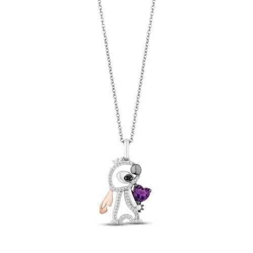 2.0ct Simulated Amethyst Cartoon Lilo & Stitch Pendant 14k White Gold Plated - Image 2 of 4