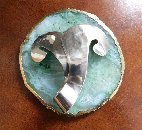 VINTAGE / MID CENTURY MODERN STERLING SILVER SWOOP BROOCH / LARGE 15 GRAMS - Picture 6 of 10