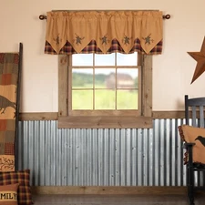 Heritage Farms Primitive Star and Pip Layered VALANCE SCALLOPED  LINED 20X72 VHC