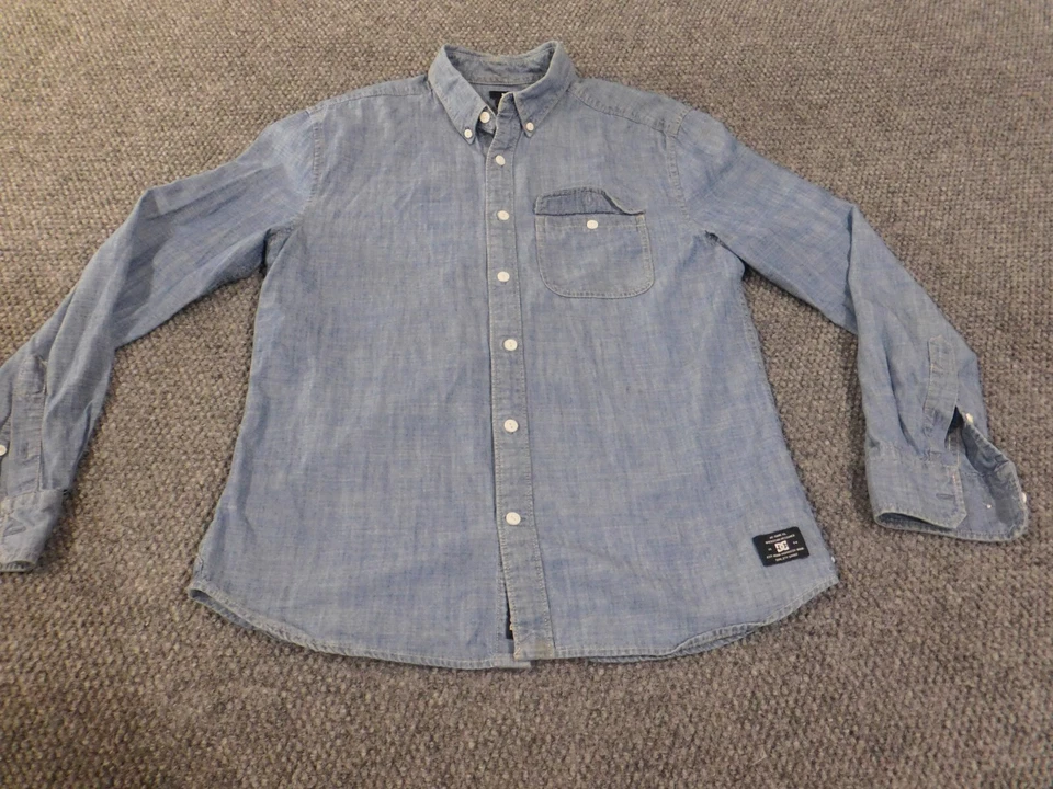dc shoes shirt small men denim skater button up blue retro classic pocket - Image 3 of 4