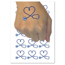 Nurse Doctor Heart Shaped Stethoscope Temporary Tattoo Water Resistant Set