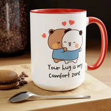 Comfy Cuddle Hugging Bubu And Dudu Mug, Kawaii Funny Panda Bear Coffee Mug