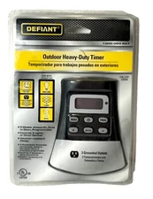Defiant Programmable Outdoor Heavy-Duty Timer, 3 Grounded Outlets, NEW