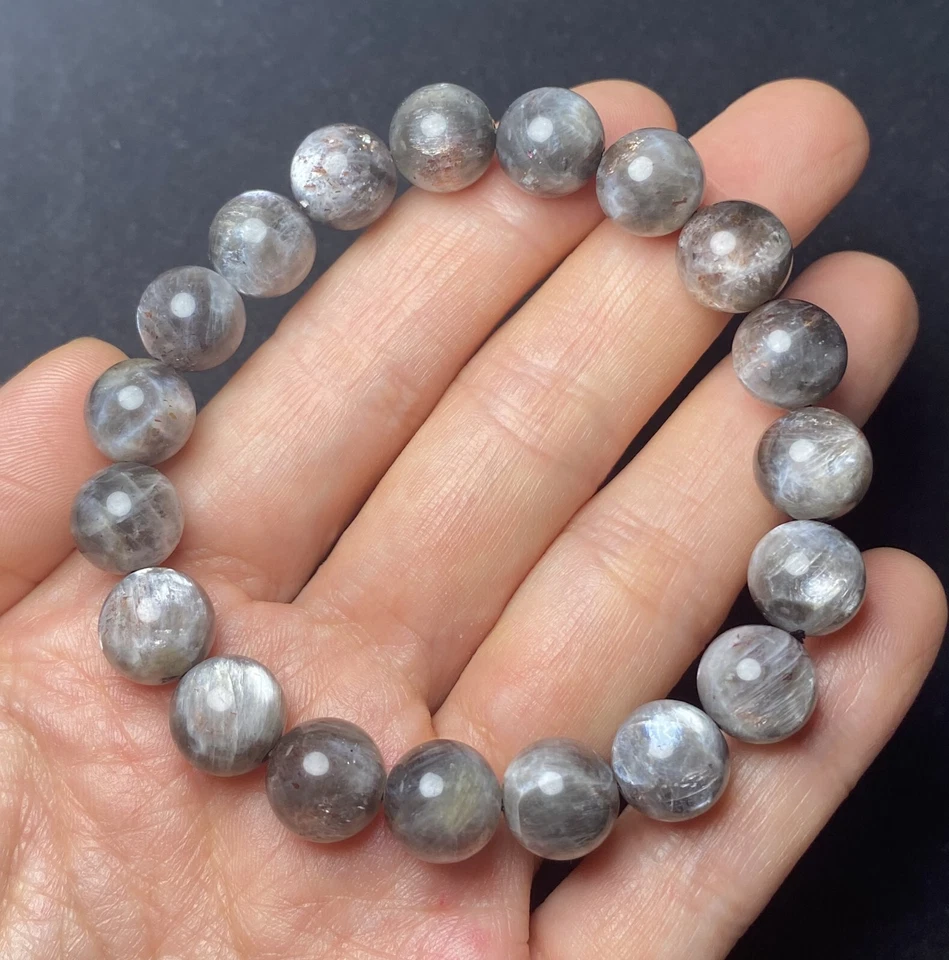 Brazalete de cuentas energéticas ojo de gato de mica dorada piedra solar negra gris natural de 10,6 mm Foto 4 de 4
