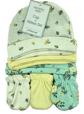 BABY CAP  MITTENS SET  0-3 MOS  6 PIECE SET  MODERN BABY INFANT HAT  NEW
