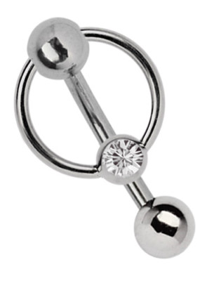 Titan Intim Bauch Piercing Stecker Banane 5mm Lochkugel + BCR mit Kristall Kugel