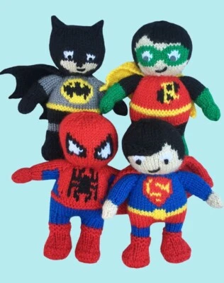 KNITTING PATTERN 810: SPIDERMAN SUPERMAN BATMAN ROBIN, £4.50 for all 4!